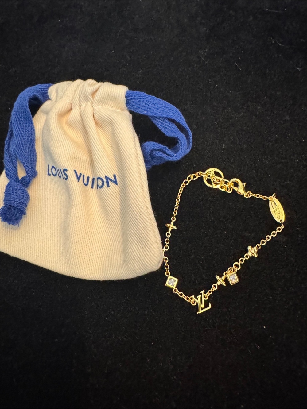 Louis Vuitton Gold-Tone LV Logo Bracelet